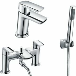 Astini Arc Waterfall Mini Chrome Bathroom Basin & Bath Shower Mixer Tap Pack Set