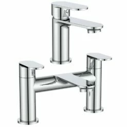 Astini Caiman Chrome Bathroom Basin & Bath Mixer Tap Pack Set