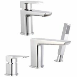 Astini Crane Chrome Bathroom Basin & 3 Hole Bath Shower Mixer Tap Pack Set