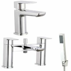 Astini Crane Chrome Bathroom Basin & Bath Shower Mixer Tap Pack Set
