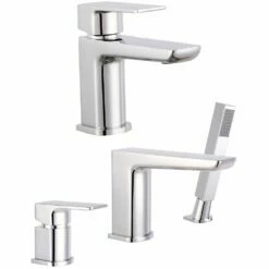 Astini Crane Mini Chrome Bathroom Basin & 3 Hole Bath Shower Mixer Tap Pack Set