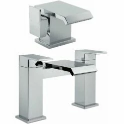 Astini Flat Waterfall Chrome Bathroom Basin & Bath Mixer Tap Pack Set