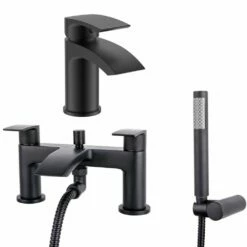 Astini Lenok Mini Matt Black Bathroom Basin & Bath Shower Mixer Tap Pack Set