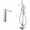 Astini Opah Tall Chrome Bathroom Basin & Freestanding Bath Shower Mixer Tap Pack Set
