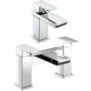 Astini Oval Waterfall Mini Chrome Bathroom Basin & Bath Mixer Tap Pack Set