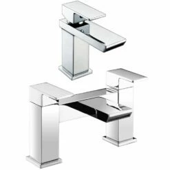Astini Oval Waterfall Mini Chrome Bathroom Basin & Bath Mixer Tap Pack Set