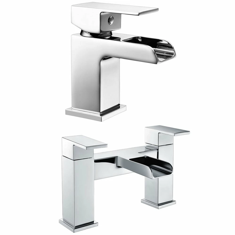 Astini Straight Waterfall Mini Chrome Bathroom Basin & Bath Mixer Tap Pack Set 3 Astini Straight Waterfall Mini Chrome Bathroom Basin & Bath Mixer Tap Pack Set