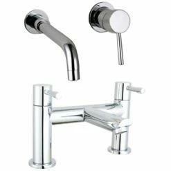 Astini Swift Chrome Wall Mounted Basin & Bath Mixer Tap Pack Set