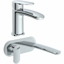 Astini Tapir Chrome Mono Bathroom Basin & Wall Mounted Bath Tap Pack Set