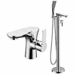 Astini Tern Chrome Bathroom Basin & Freestanding Bath Shower Mixer Tap Pack Set
