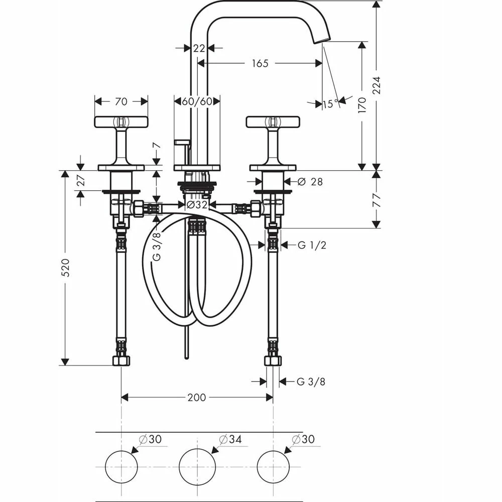 AXOR Citterio E Brushed Redgold Twin Lever Basin Mixer Tap 170 With Pop-Up Waste 4 AXOR Citterio E Brushed Redgold Twin Lever Basin Mixer Tap 170 With Pop-Up Waste - Image 2