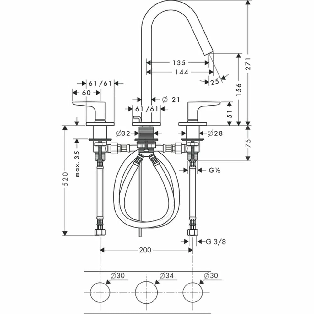 AXOR Citterio M Brushed Black Twin Lever Basin Mixer Tap 160 With Pop-Up Waste 4 AXOR Citterio M Brushed Black Twin Lever Basin Mixer Tap 160 With Pop-Up Waste - Image 2