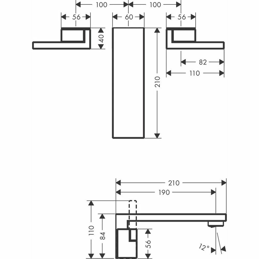 AXOR Edge Chrome 3-Hole Wall Mounted Basin Mixer With Push-Open Waste Set 4 AXOR Edge Chrome 3-Hole Wall Mounted Basin Mixer With Push-Open Waste Set - Image 2