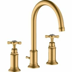 AXOR Montreux Brushed Brass Cross Handles Basin Mixer Tap 180 With Pop-Up Waste