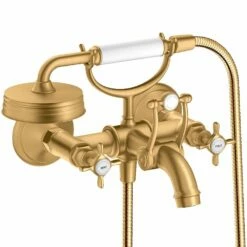 AXOR Montreux Brushed Brass Exposed Cross Handles Manual Bath Mixer Tap