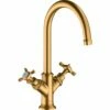 AXOR Montreux Brushed Gold Cross Handles Basin Mixer Tap 210 Without Waste -TAPS UK Sales axor montreux brushed gold cross handles basin mixer tap 210 without waste p37535 185121 image