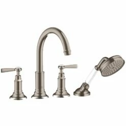 AXOR Montreux Brushed Nickel 4 Hole Rim Mounted Bath Mixer Tap With Lever Handle