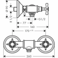 AXOR Montreux Brushed Nickel Exposed Manual Shower Mixer Valve With Cross Handle -TAPS UK Sales axor montreux brushed nickel exposed manual shower mixer valve with cross handle p34239 166716 image