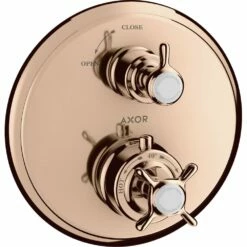 AXOR Montreux Polished Redgold Thermostatic Mixer Valve With Cross Handle & Shut Off Valve