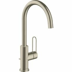 AXOR Uno Brushed Nickel Single Loop Handle Basin Mixer Tap 240 With Pop Up Waste