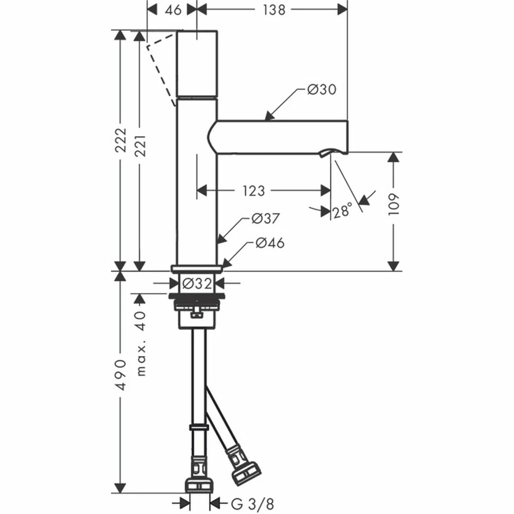 AXOR Uno Chrome Single Lever Basin Mixer Tap 110 Without Waste 6 AXOR Uno Chrome Single Lever Basin Mixer Tap 110 Without Waste - Image 4