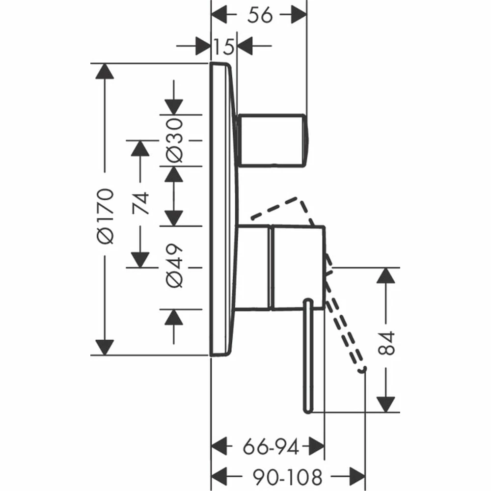 AXOR Uno Chrome Single Lever Manual Bath Mixer Shower Valve With Loop Handle 4 AXOR Uno Chrome Single Lever Manual Bath Mixer Shower Valve With Loop Handle - Image 2