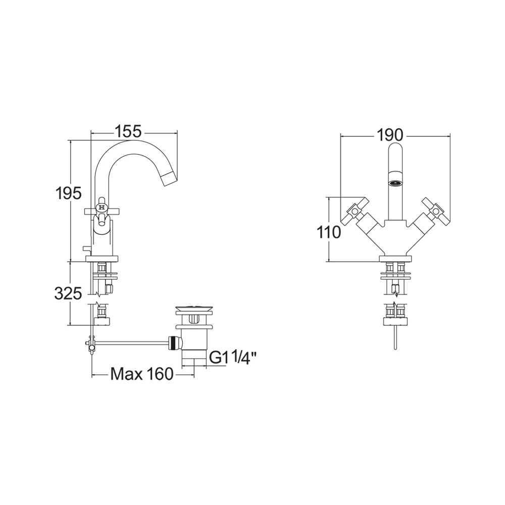 Deva Motif Chrome Monobloc Basin Mixer Tap & Press Top Waste MOT113 4 Deva Motif Chrome Monobloc Basin Mixer Tap & Press Top Waste MOT113 - Image 2