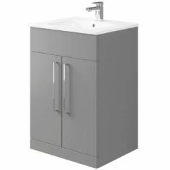 Elation Mito Matt Dove Grey Modern Floorstanding Vanity Unit 600mm 29507/421