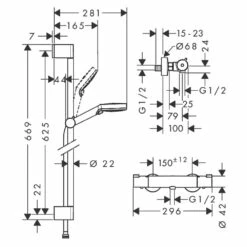 Hansgrohe Ecostat 1001CL Thermostatic Shower Valve & Crometta Vario Shower Head -TAPS UK Sales hansgrohe ecostat 1001cl thermostatic shower valve crometta vario shower head p26768 153775 image