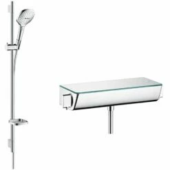 Hansgrohe Ecostat Select 900mm Chrome-White Thermostatic Combi Set & Hand Shower