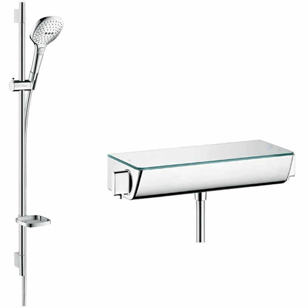 Hansgrohe Ecostat Select 900mm Chrome-White Thermostatic Combi Set & Hand Shower 3 Hansgrohe Ecostat Select 900mm Chrome-White Thermostatic Combi Set & Hand Shower