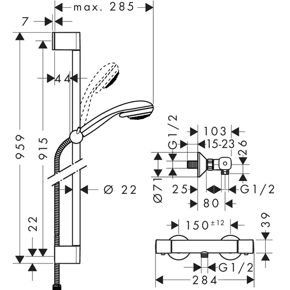 Hansgrohe Ecostat Universal 900mm Chrome Combi Set With Hand Shower 6 Hansgrohe Ecostat Universal 900mm Chrome Combi Set With Hand Shower - Image 4