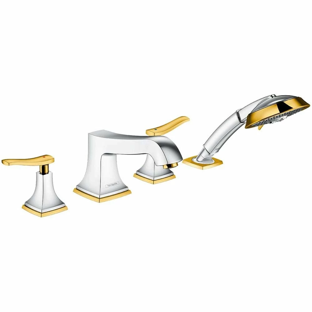 Hansgrohe Metropol Classic Chrome/Gold-Optic 4-Hole Rim-Mounted Bath Mixer Tap 3 Hansgrohe Metropol Classic Chrome/Gold-Optic 4-Hole Rim-Mounted Bath Mixer Tap