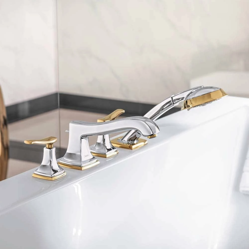 Hansgrohe Metropol Classic Chrome/Gold-Optic 4-Hole Rim-Mounted Bath Mixer Tap 4 Hansgrohe Metropol Classic Chrome/Gold-Optic 4-Hole Rim-Mounted Bath Mixer Tap - Image 2