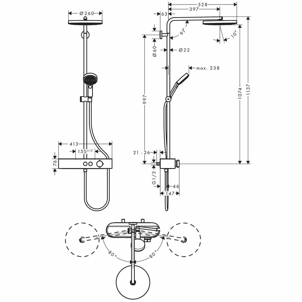 Hansgrohe Pulsify Chrome 260 1Jet EcoSmart Thermostatic Showerpipe & ShowerTablet Select 400 4 Hansgrohe Pulsify Chrome 260 1Jet EcoSmart Thermostatic Showerpipe & ShowerTablet Select 400 - Image 2