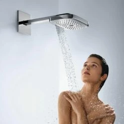 Hansgrohe Raindance Select E 300 Chrome-White Shower Head & 90° Shower Arm -TAPS UK Sales hansgrohe raindance select e 300 chrome white shower head 90 shower arm p28040 179334 image