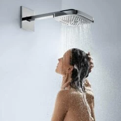 Hansgrohe Raindance Select E 300 Chrome-White Shower Head & 90° Shower Arm -TAPS UK Sales hansgrohe raindance select e 300 chrome white shower head 90 shower arm p28040 179335 image