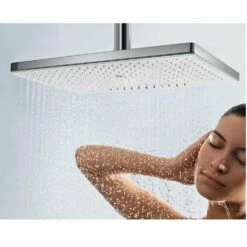 Hansgrohe Rainmaker Select 460 1 Jet White/Chrome Shower Head & Ceiling Connector -TAPS UK Sales hansgrohe rainmaker select 460 1 jet white chrome shower head ceiling connector p28054 179376 image