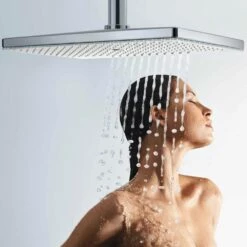 Hansgrohe Rainmaker Select 460 1 Jet White/Chrome Shower Head & Ceiling Connector -TAPS UK Sales hansgrohe rainmaker select 460 1 jet white chrome shower head ceiling connector p28054 179377 image