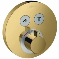 Hansgrohe ShowerSelect S Polished Gold-Optic 2 Outlets Thermostatic Mixer Valve