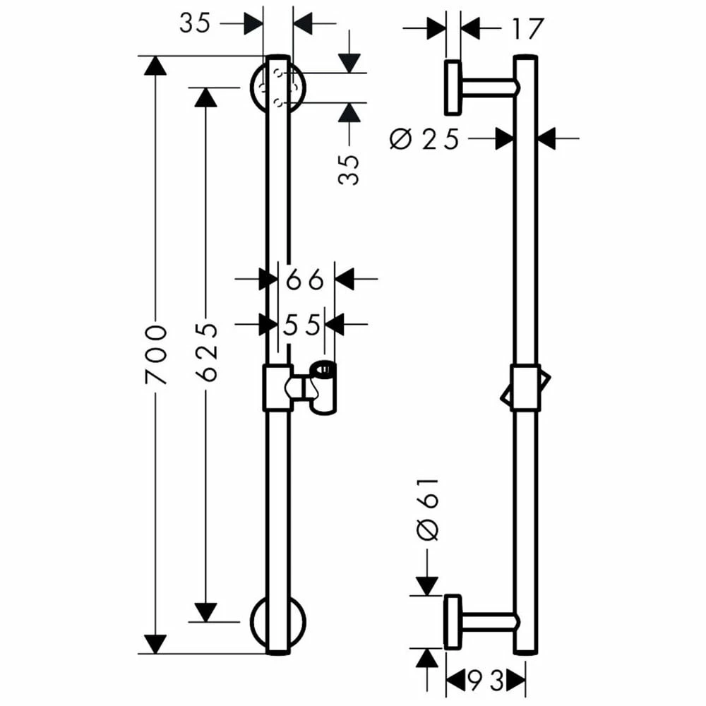 Hansgrohe Unica Chrome Shower Rail Comfort 65cm 4 Hansgrohe Unica Chrome Shower Rail Comfort 65cm - Image 2