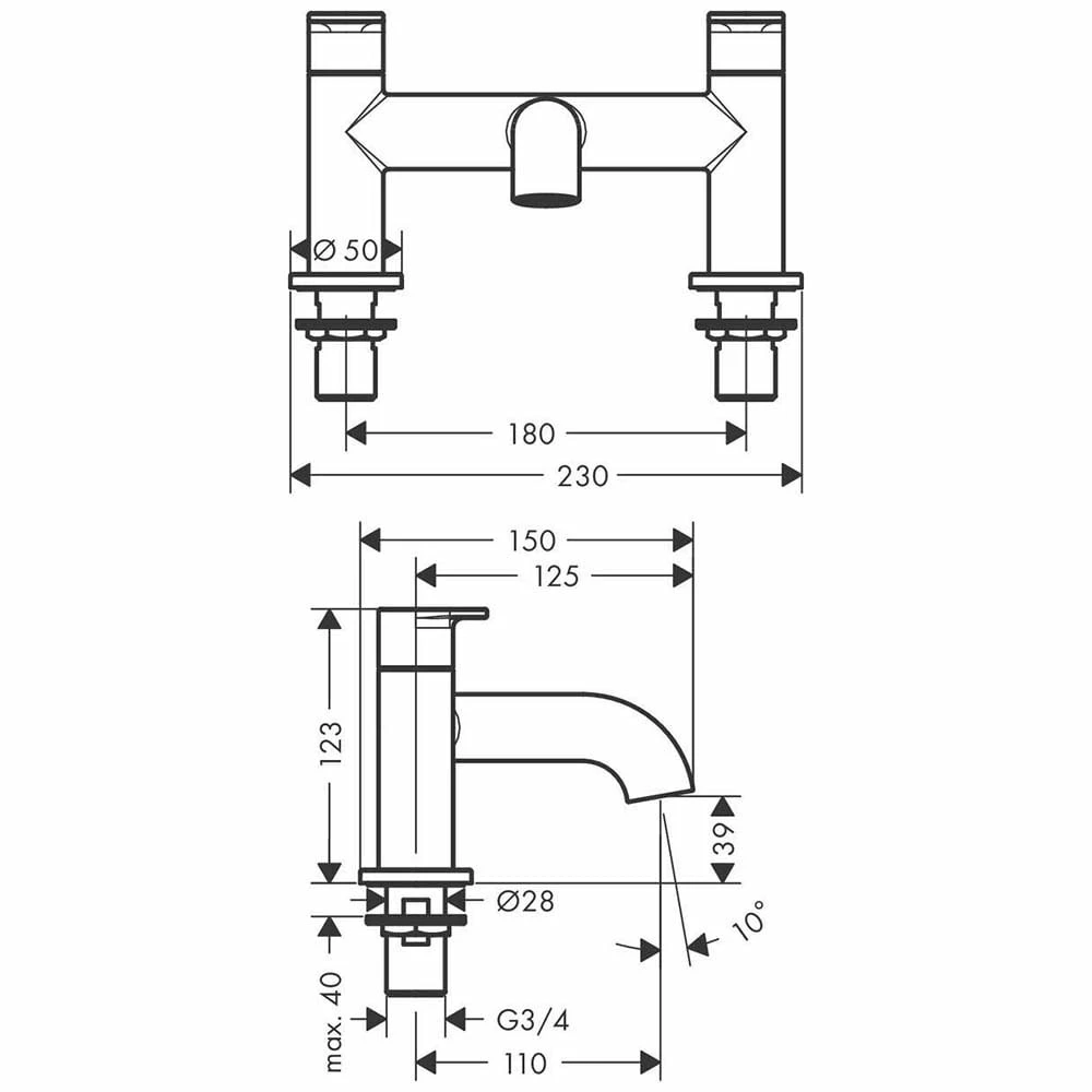 Hansgrohe Vernis Blend Matt Black Twin Lever 2-Hole Rim Mounted Bath Mixer Tap 4 Hansgrohe Vernis Blend Matt Black Twin Lever 2-Hole Rim Mounted Bath Mixer Tap - Image 2