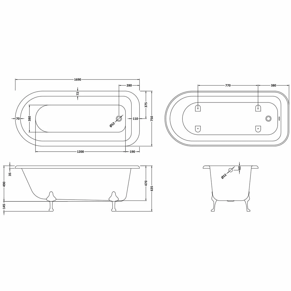 Hudson Reed Barnsbury 1700mm Single Ended Freestanding Bath & Pride Leg Set 8 Hudson Reed Barnsbury 1700mm Single Ended Freestanding Bath & Pride Leg Set - Image 6