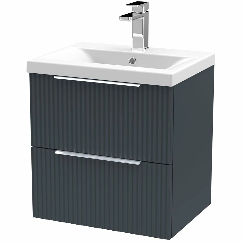 Hudson Reed Fluted Satin Anthracite 500mm Wall Hung 2-Drawer Vanity & Basin 1 3 Hudson Reed Fluted Satin Anthracite 500mm Wall Hung 2-Drawer Vanity & Basin 1