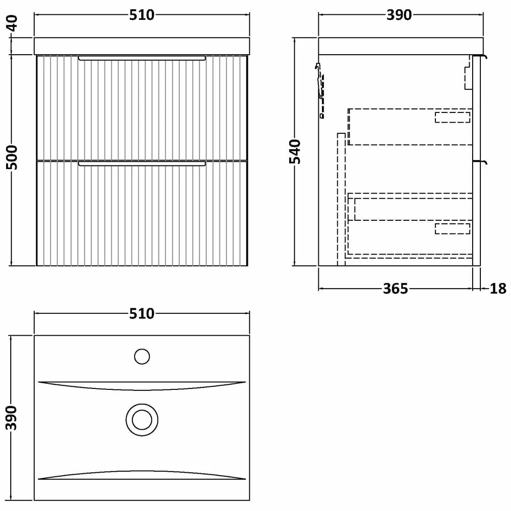 Hudson Reed Fluted Satin Anthracite 500mm Wall Hung 2-Drawer Vanity & Basin 1 5 Hudson Reed Fluted Satin Anthracite 500mm Wall Hung 2-Drawer Vanity & Basin 1 - Image 3