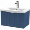 Hudson Reed Fluted Satin Blue 600mm Wall Hung Single Drawer Vanity Unit & Basin 1 -TAPS UK Sales hudson reed fluted satin blue 600mm wall hung single drawer vanity unit basin 1 p60797 264354 image