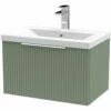 Hudson Reed Fluted Satin Green 600mm Wall Hung Single Drawer Vanity & Basin 1 -TAPS UK Sales hudson reed fluted satin green 600mm wall hung single drawer vanity basin 1 p60814 264466 image