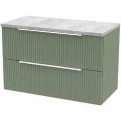 Hudson Reed Fluted Satin Green 800mm Wall Hung 2-Drawer Vanity & Laminate Top