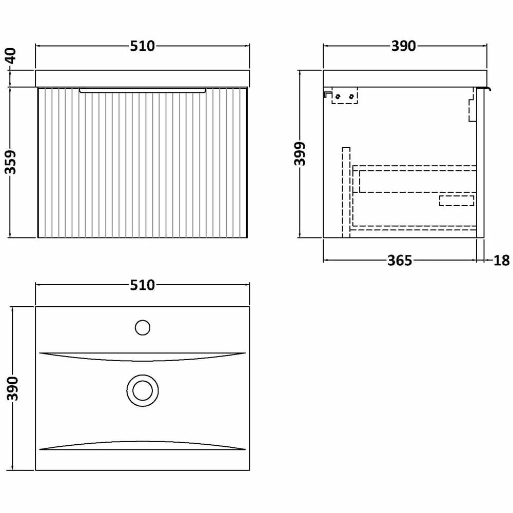 Hudson Reed Fluted Satin Grey 500mm Wall Hung Single Drawer Vanity Unit & Basin 1 5 Hudson Reed Fluted Satin Grey 500mm Wall Hung Single Drawer Vanity Unit & Basin 1 - Image 3
