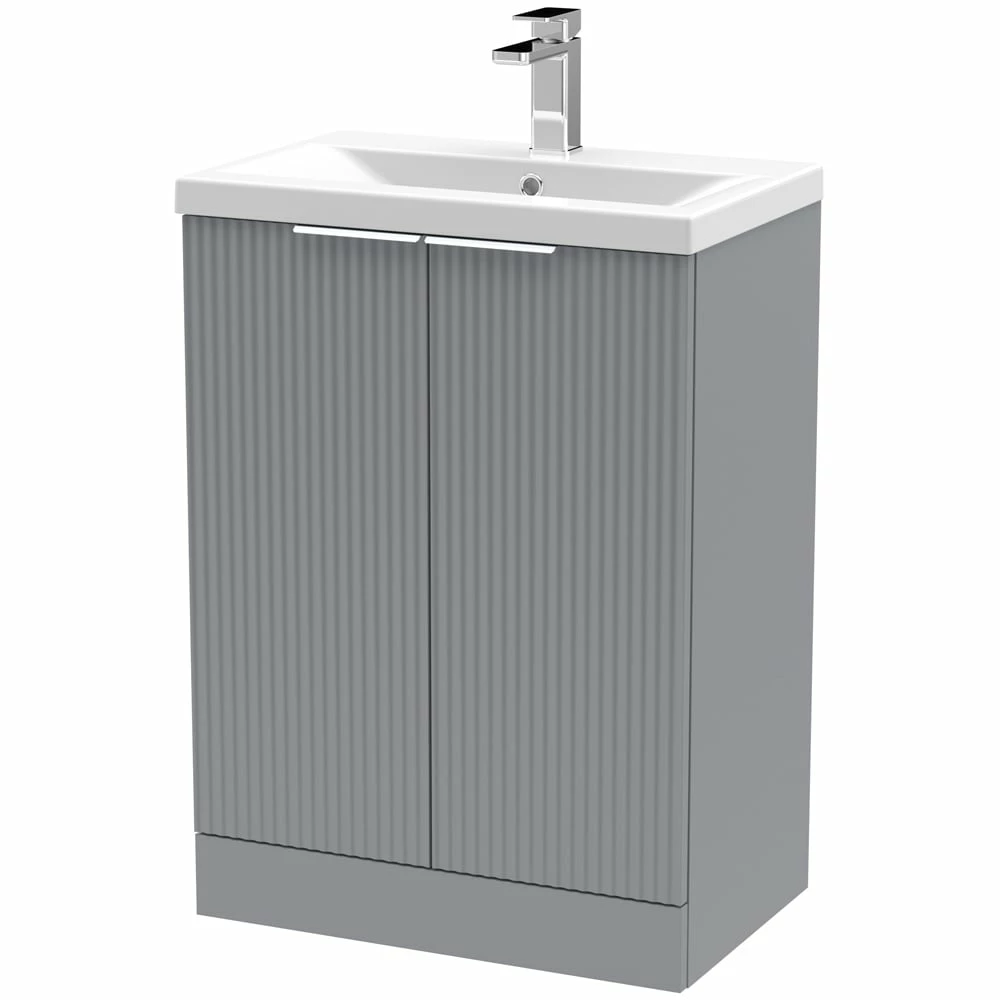 Hudson Reed Fluted Satin Grey 600mm Floor Standing 2-Door Vanity Unit & Basin 1 3 Hudson Reed Fluted Satin Grey 600mm Floor Standing 2-Door Vanity Unit & Basin 1